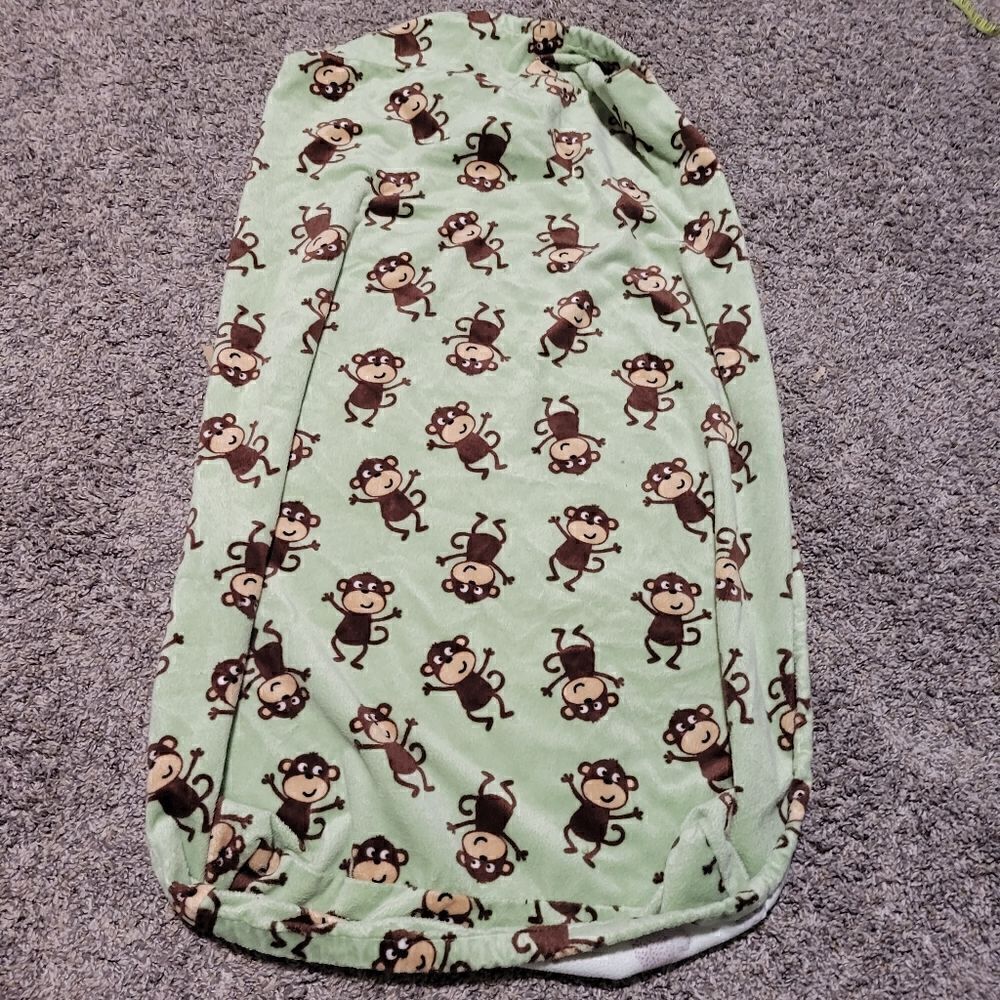 Carter's Baby Green Brown Monkeys Printed Bassinet Mattress Cover
